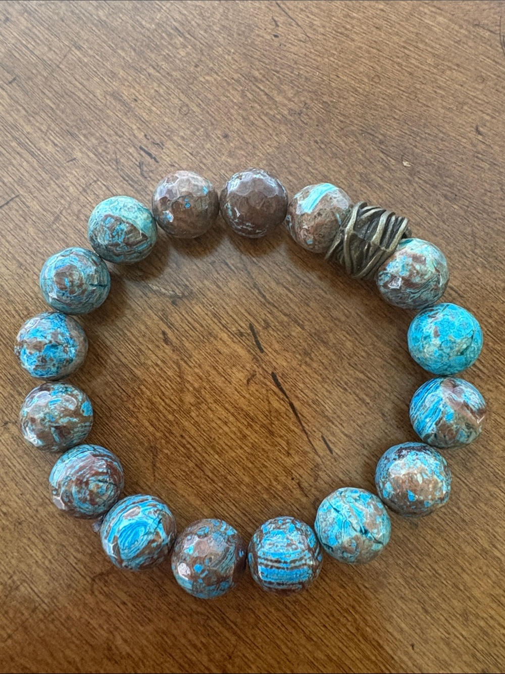 blue calsilica jasper gemstone Beaded Stretch Bracelet Chunky Statement - Picture 2 of 10